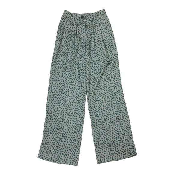 Amber Sakai Wide Leg Pants 6 Long Green Lightweight Linen Relaxed - Picture 1 of 6